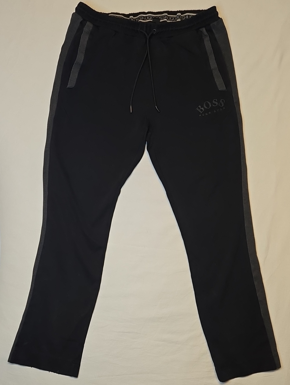 Hugo Boss Black Jogger Sweatpants with Gray Logo & Side Stripes Vintage
